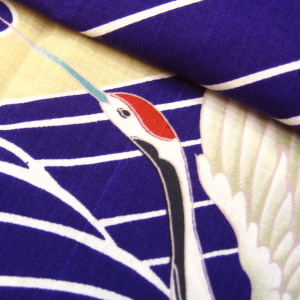 義若オリジナルの鯉口シャツ、ダボシャツ　激安セール　 波と鶴　紫